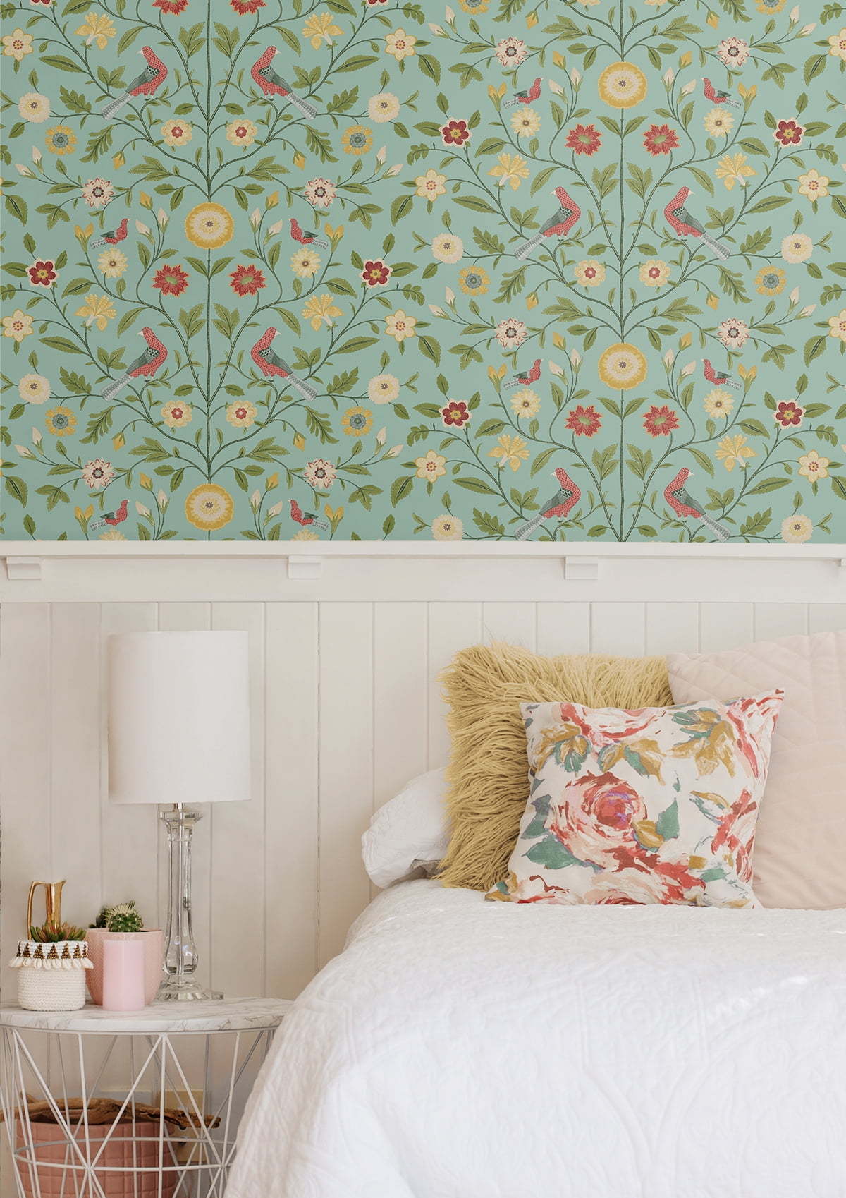 NextWall  Bird Toile Peel and Stick Wallpaper 20.5 in. W x 18 ft. L - Aquamarine