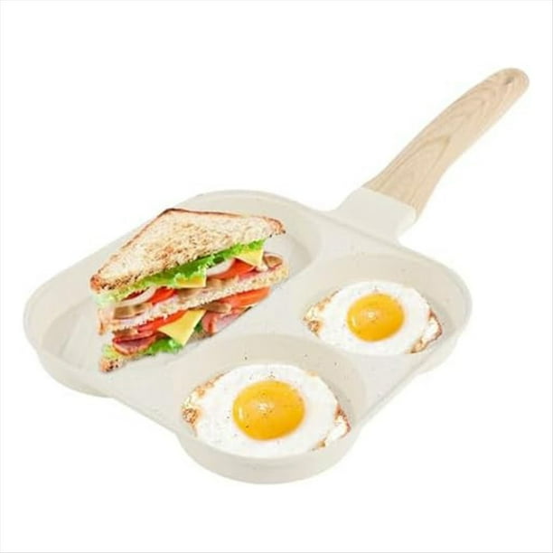 Sartén para Huevos 3 en 1 Sartén para Huevos Sartén Antiadherente para Tortillas con de Madera Sartén para Cocinar Huevos para el Desayuno en la Cocina A