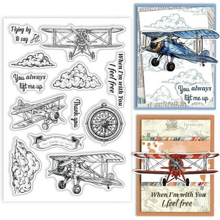 Custom Summer Theme PVC Plastic Clear Stamps for DIY Scrapbooking Photo Album Decorative Cards Making Airplane 160x110mm