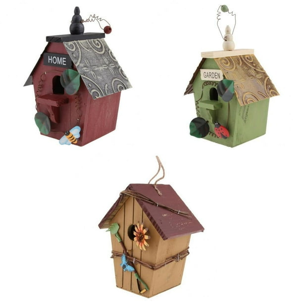 3 x Decorative Hanging Bird House, Hotel for Garden Balcony, Yard - Rural Zulema Casas de aves decorativas al aire libre