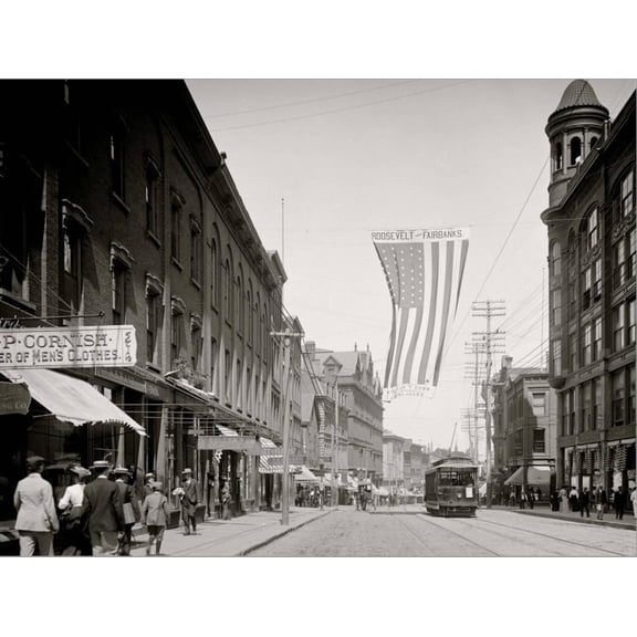Art.com Looking Down Congress St. from Congress Square, Portland, Me. Stretched Canvas Print Wall Art, 16" x 12"