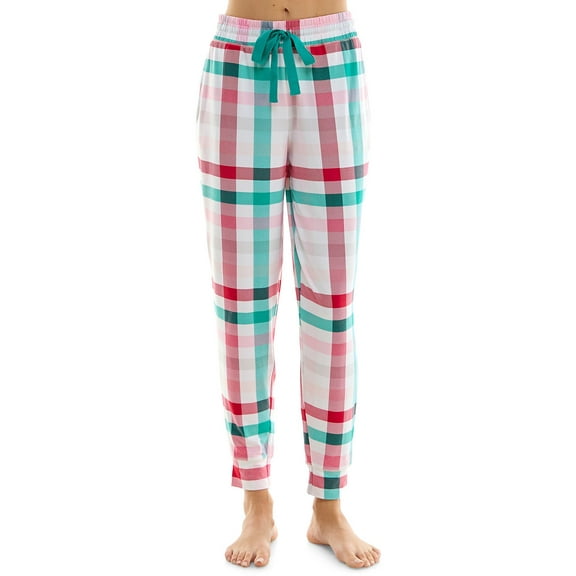 Roudelain Women's Printed Drawstring Jogger Pajama Pants - Colorful Check, Size X-Large