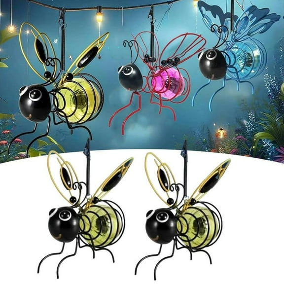 Hanging Bee Solar Garden Lights Decor for Outside, Outdoor Statues Figurine Lights Decorations for Patio Balcony Yard Ornament Housewarming