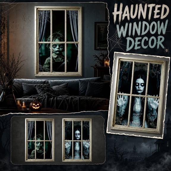 Halloween Window Decorations, Creepy Halloween Decorations, Halloween Ghost Decorations, Halloween Window Decals, 2 Pack 47.2 X 31.5 Inch Fabric Spooky Child and Ghost Woman Wall
