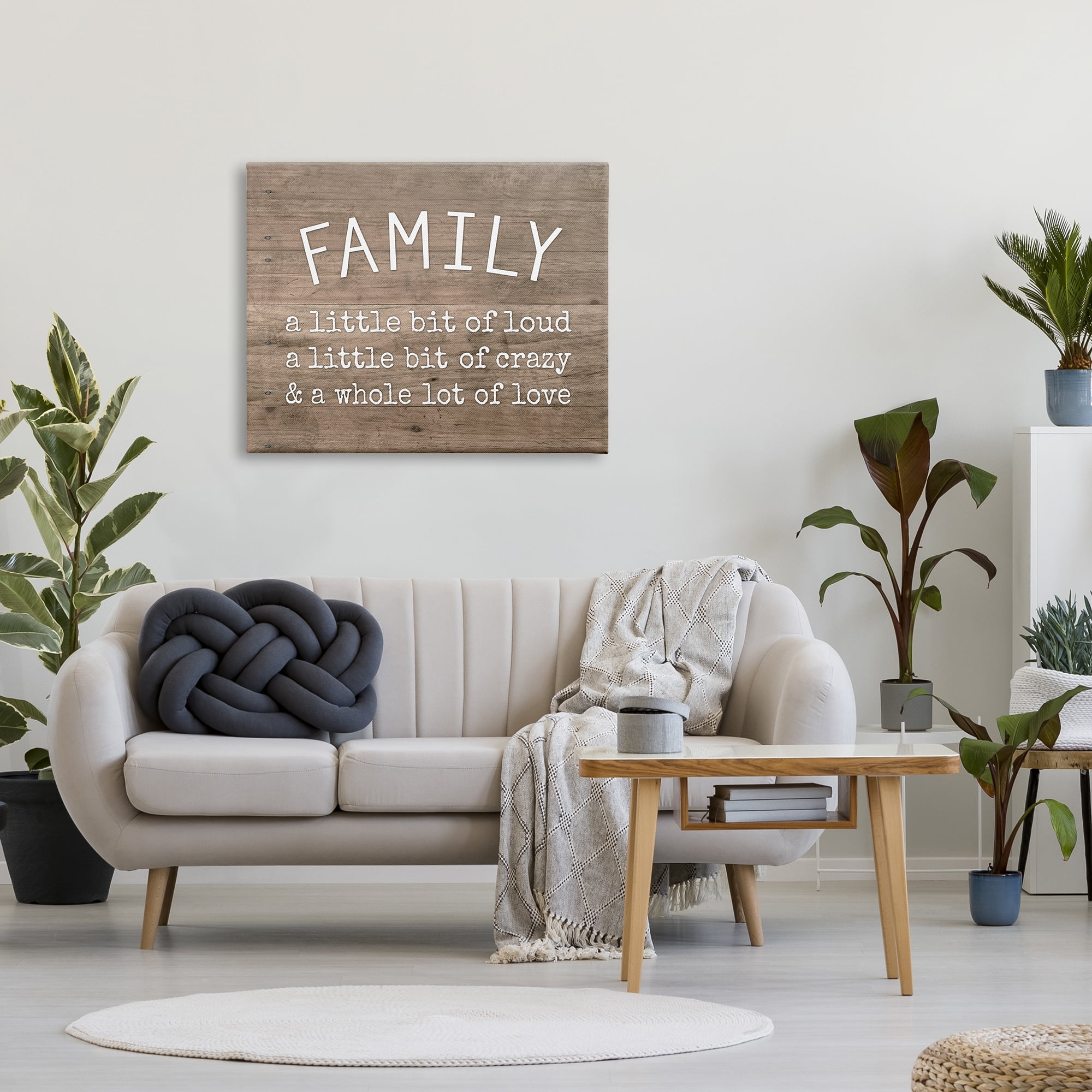 The Stupell Home Decor Collection Family is Loud Crazy Love Rustic Wood Look Typography XXL Stretched Canvas Wall Art, 30 x 1.5 x 40