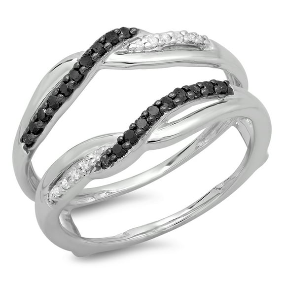 0.25 Carat (ctw) 18K White Gold Round Cut Black & White Diamond Ladies Anniversary Wedding Band Swirl Guard Double Ring