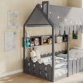 thumbnail image 6 of Twin Size Montessori House Bed,Floor Bed with Fence Railings, Tent, Lights and 3 Storage Shelves,Bedroom Furniture,Gray, 6 of 14