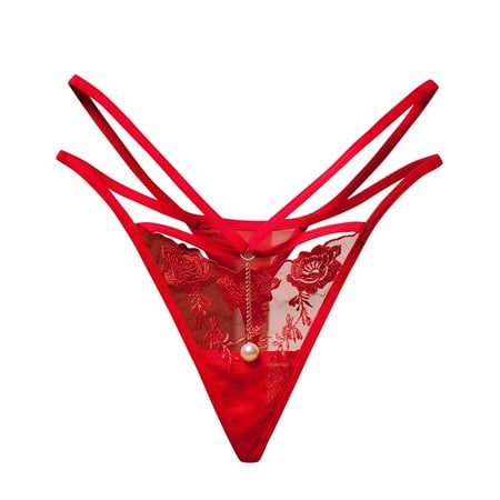 

Qcmgmg Sexy Thong for Women Low Rise Underwear T-Back Open Crotch Lace Panties Free Size
