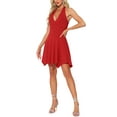 thumbnail image 4 of Vestido corto de regreso a casa sin mangas con escote en V profundo y espalda descubierta para mujeres Inspire Chic, color rosa L rojo, 4 of 6