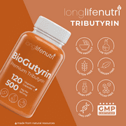 Tributyrin 500mg – 120 Vegetarian Capsules, Butyric Acid for Butyrate Production