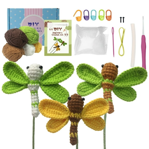 Crochet Dragonfly Kit for Beginners With Video Tutorial Cotton Knitting Yarn Thread Needles Hook Knit Tool Set DIY Craft