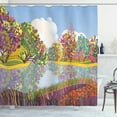 thumbnail image 1 of Garden Mist Shower Curtain, Dreamy Abstract Spring Bloom with Calm River Vibrant Colorful Trees and Grass, Fabric Bathroom Set with Hooks, 69"W X 75"L Long, Multicolor, by Ambesonne, 1 of 3