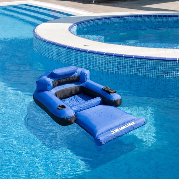 Swimline 55" Inflatable Ultimate Floating 1-Person Swimming Pool Chair Lounger - Blue/Black