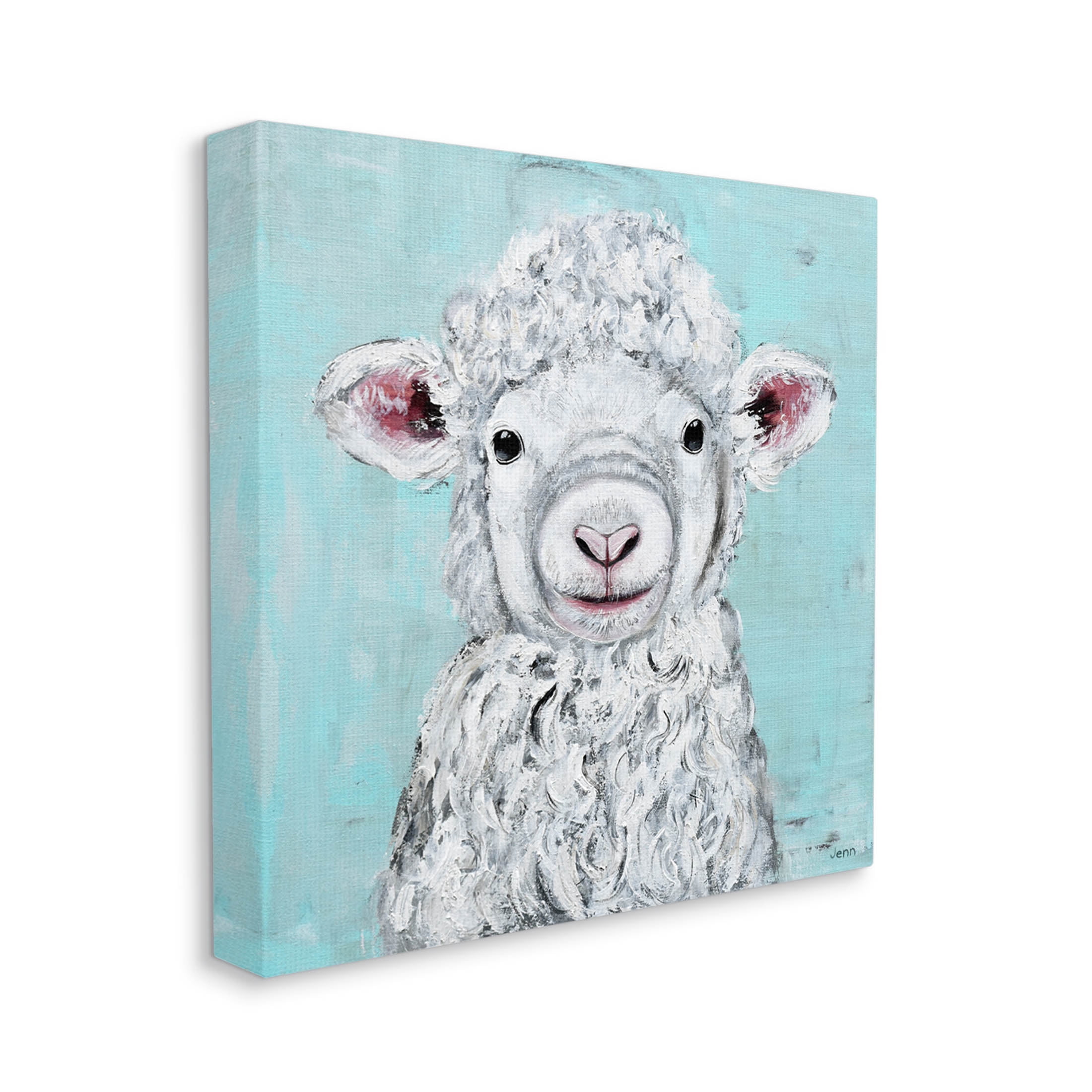 Smiling Lamb Farm Animal Face Animals & Insects Painting Gallery Wrapped Canvas Print Wall Art