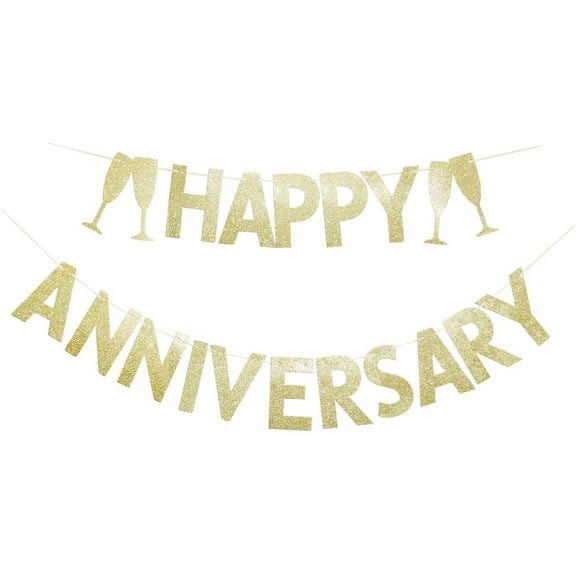 Happy Anniversary Banner, Funny Gold Paper Sign Decors for Wedding Anniversary Party Supplies