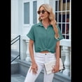 thumbnail image 6 of Mawalde Womens Solid Color Button Down Shirt Summer Loose Fit Short Sleeved Cozy Chiffon Shirt Dark Green XL, 6 of 7