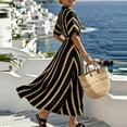 thumbnail image 7 of Ailaofu Women V-Neck Short-Sleeve Wrap Waist Flared Striped Maxi Ankle Dress, 7 of 7