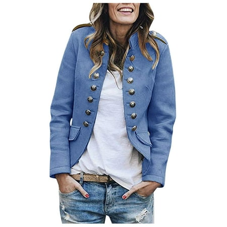 Women s Casual Fasion Autumn and Button Long Sleeve Coats Casual Jackets Coats for Women Sky Blue XL