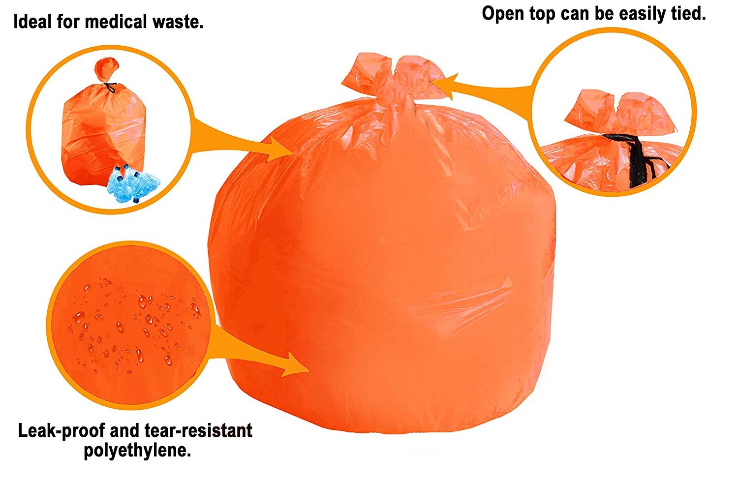 Pack of 20 Heavy Duty Can Liners 43 x 47. Low Density Orange Trash