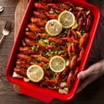 thumbnail image 4 of Household Ceramic Large Baking Double Ear Rectangular Microwave Oven Tray 3800ML Baking Bowl, Cheese Baked Rice Baking Tray, 4 of 6
