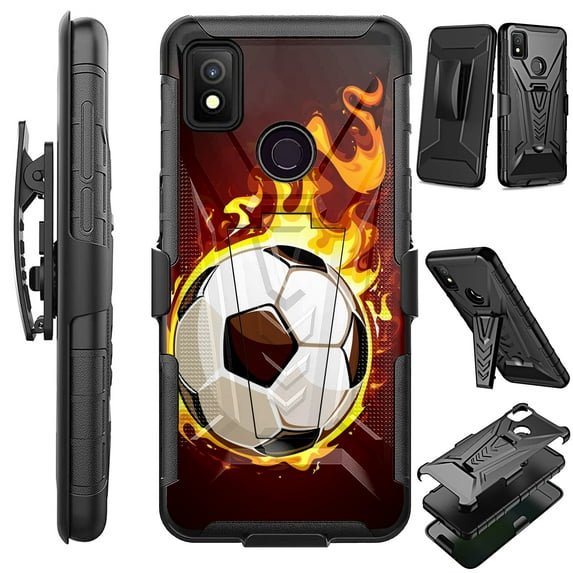 Compatible with Cricket Icon 4; Hybrid Luxguard Holster Phone Case Cover (Flaming Soccer Ball)