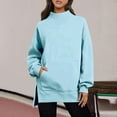 thumbnail image 5 of Women's Mock Neck Tunic Sweatshirt, Side Slit Hem Long Sleeve Pullover, Mid-Length Casual Top, Solid Color High Neck Blouse, Comfortable Stretch Knit Tunic for Women Sky Blue S, 5 of 8