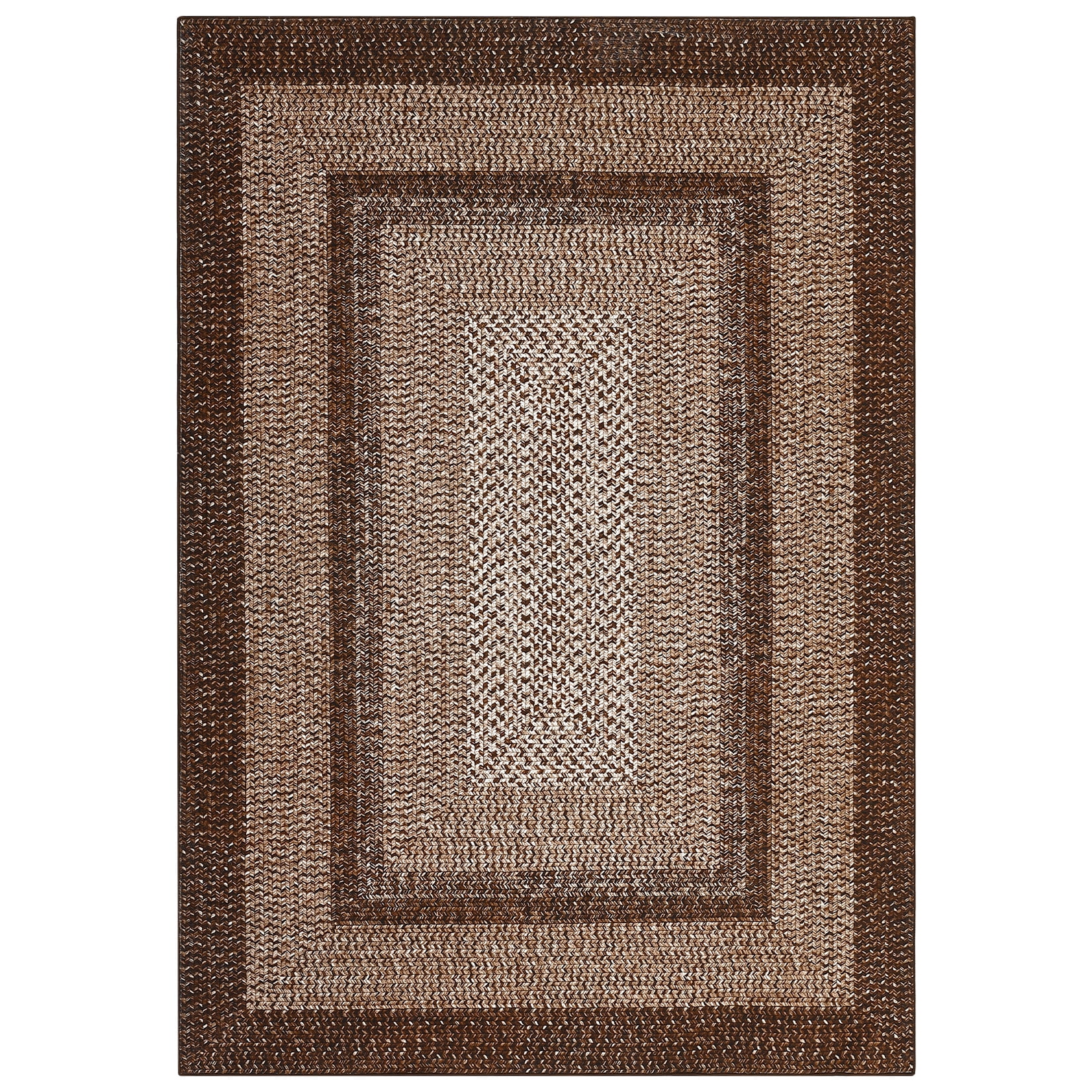 GlowSol 8'x10' Area Rug Washable Modern Braided Print Rugs for Living Room Bedroom Non Slip Low Pile Floor Carpet, Brown