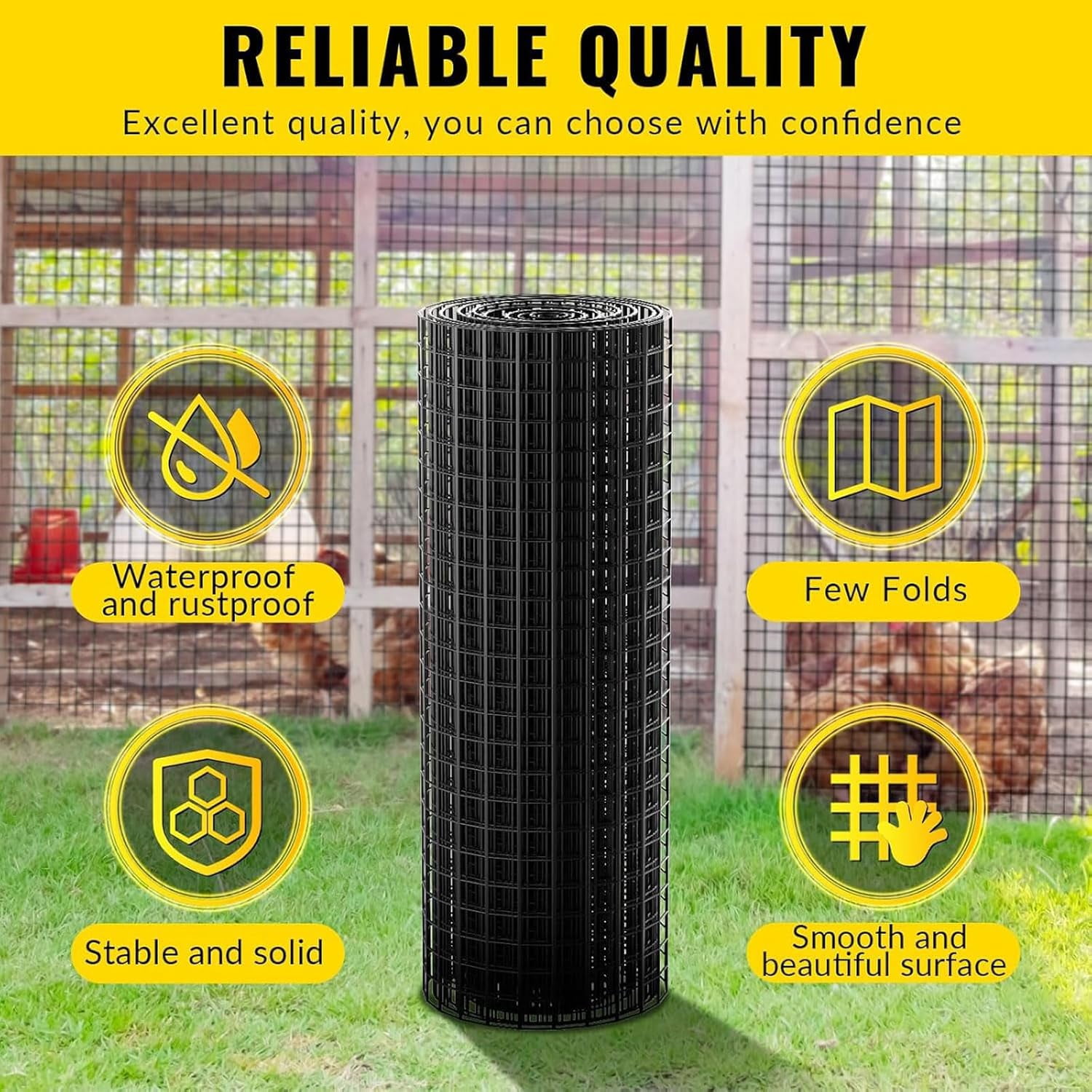 Hardware Cloth, DWALE 24"x25' 1/2" Mesh 19GA Black Vinyl Coated Wire Fence for Garden & Chicken Coop