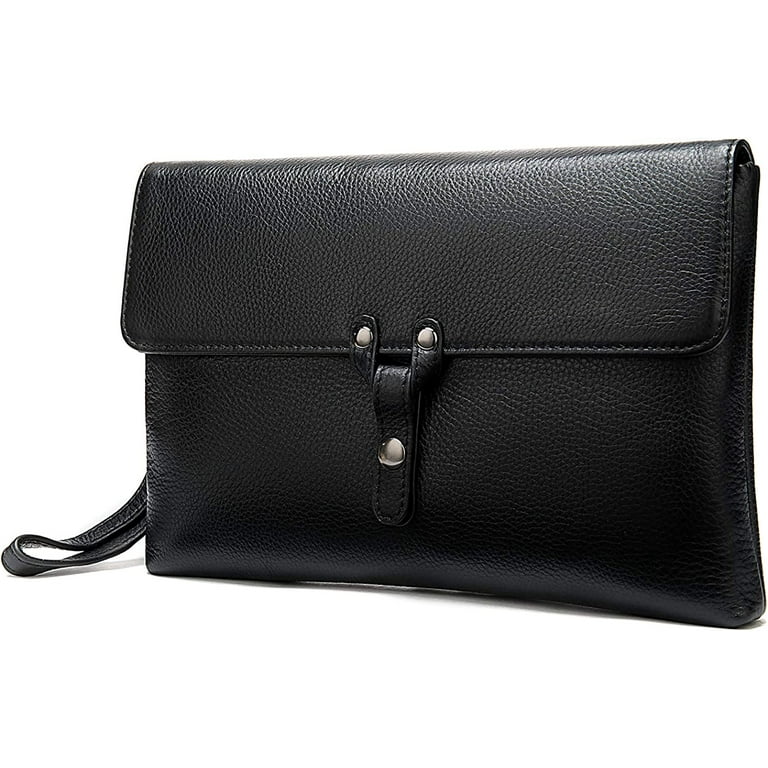 YAZI Handmade Genuine Leather Handbags for Men Large Purse Evening