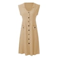 thumbnail image 2 of Vestido de lino de algodón de verano para mujer, vestido vintage casual sin mangas con cuello en V Irfora Broncearse/4X-grande, 2 of 7