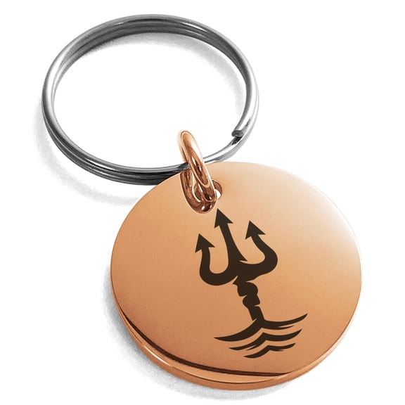Stainless Steel Poseidon Greek God of Sea Engraved Small Medallion Circle Charm Keychain Keyring