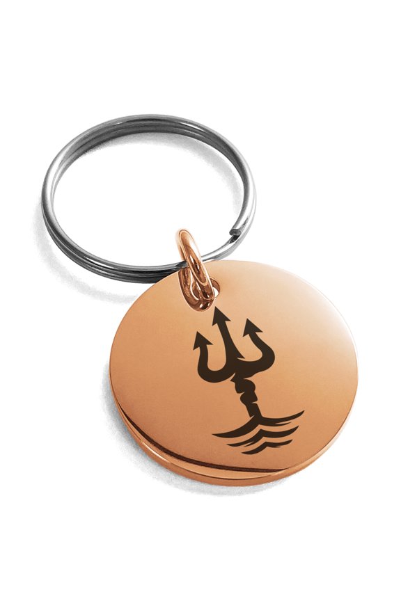 Stainless Steel Poseidon Greek God of Sea Engraved Small Medallion Circle Charm Keychain Keyring