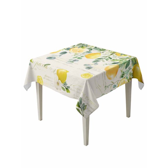 Watercolor Lemon Table Cloth, Eucalyptus Leaf Fruit Yellow Flower Waterproof Tablecloth for Square Tables, Reusable Washable Fabric Table Cover for Restaurant Kitchen Dining Tables 60"x60"
