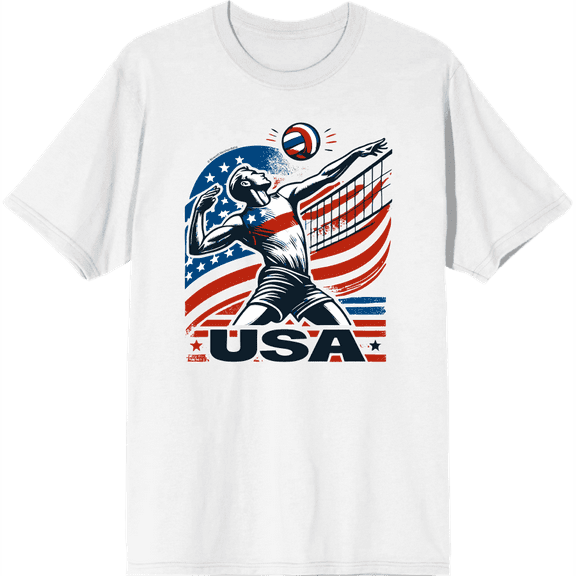 USA Volleyball Adult White Crew Neck Short Sleeve Tee-Small