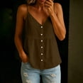 thumbnail image 3 of Spaghetti Strap Tank Tops for Women V Neck Button Down Shirts Ruched Casual Blouses Lightweight Summer Cami Tops,Brown ,M, 3 of 10