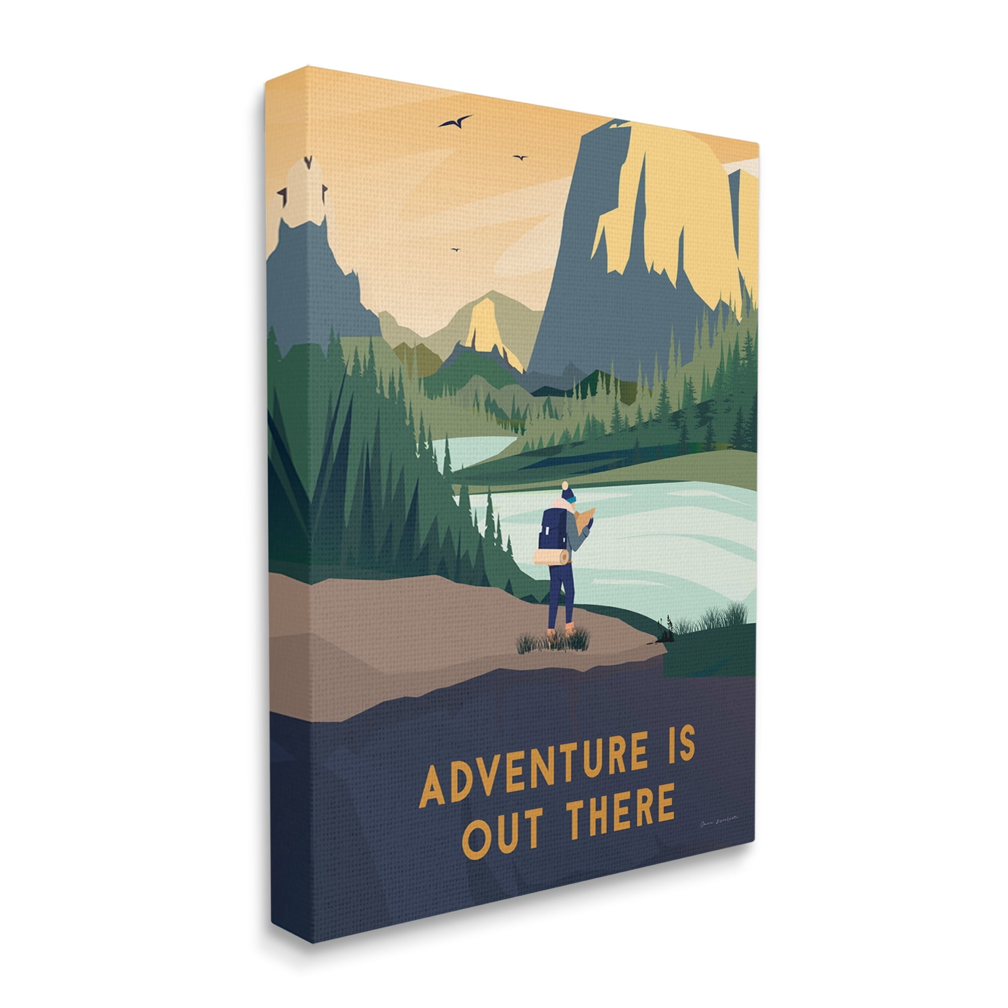 Stupell Industries Adventure Quote Mountain Canyon Hiking Person Illustration Canvas Wall Art, 16 x 20, Design by Omar Escalante