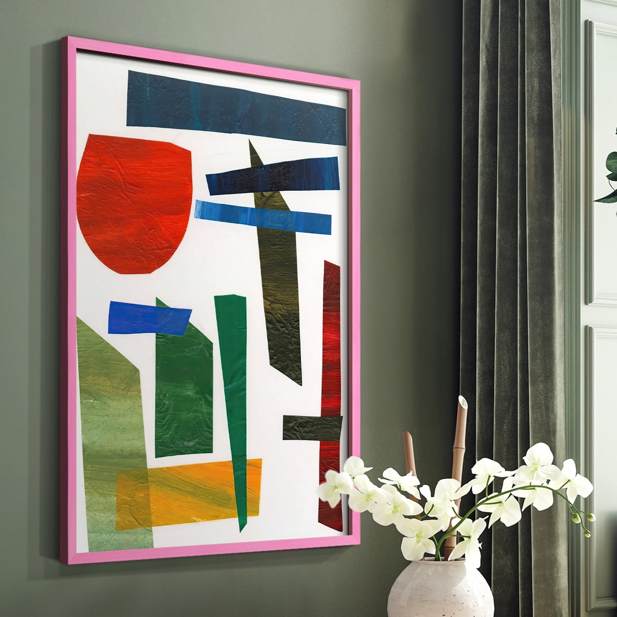 Colorful Shapes II Framed Print in Pink Solid Wood Framed Print No Nail Hanging