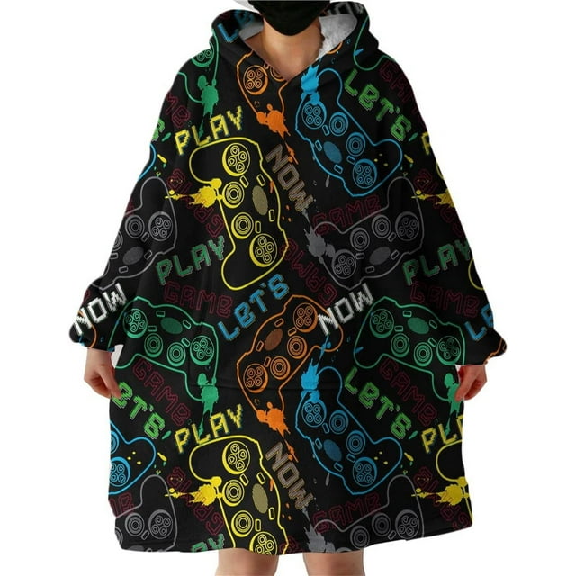 Couverture de Jeu Portable Chandail en Molleton Moderne pour Garçons, Couverture de Manette de Jeu Colorée avec Capuche Sherpa