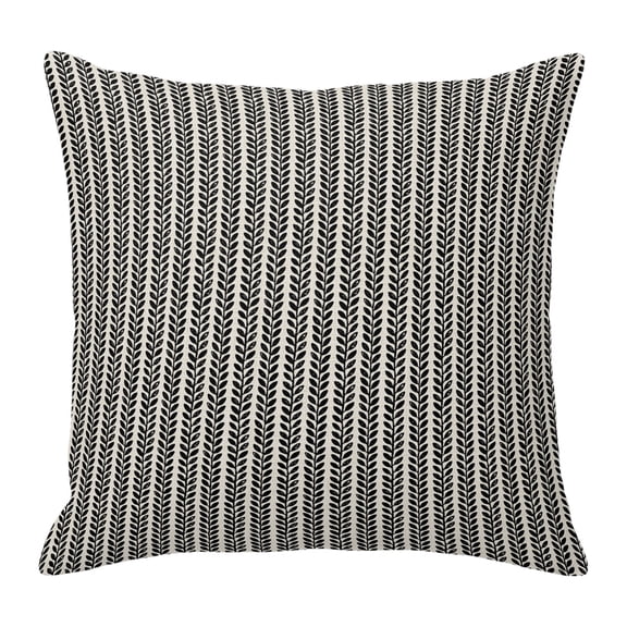 Throw Pillow Covers 20x20 Inch, Black Botanical Decorative Pillow Cases for Couch Sofa Bed, Farmhouse Modern Striped Leaf Cotton Linen Square Home Decor Pillowcases with Hidden Zipper