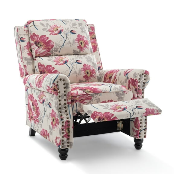 UIXE Pushback Recliner Chair Fabric Armchair Push Back Recliner Club Chairs Home Living Room, Pattern White