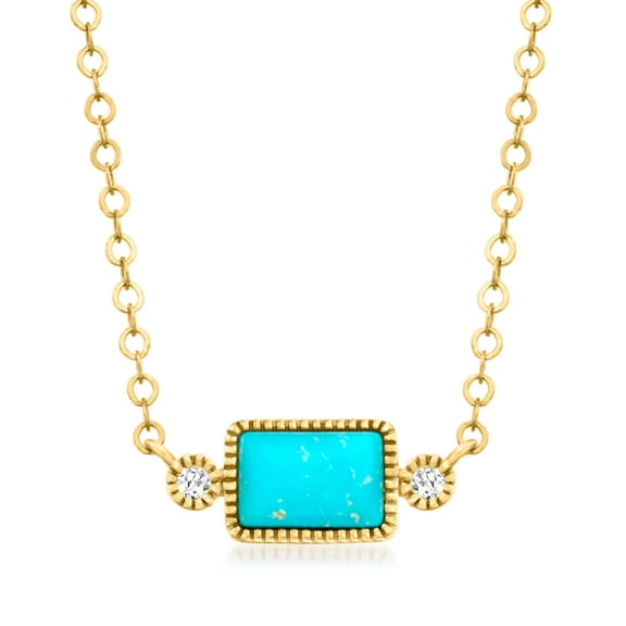 Pure Collection by Ross-Simons Turquoise Necklace With Diamond Accents in 14kt Yellow Gold, Women's, Adult