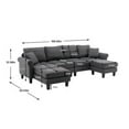 thumbnail image 3 of 108" Accent Sofa, Living Room Sofa, Modern Large Sectional Reversible Sofa Set with Ottoman & 2 Pillows, Upholstered Accent Sofa Couches, for Living Room, Compact Space, Charcoal Gray, 3 of 7