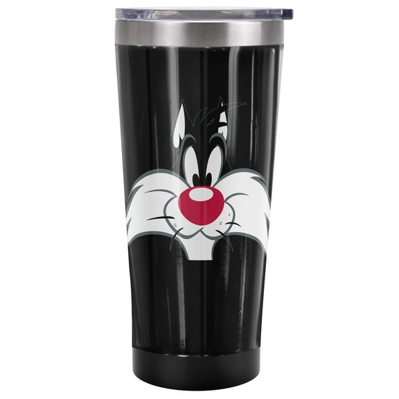 Looney Tunes Official Sylvester Face 20 oz Travel Tumbler, Stainless Steel, Vacuum Insulated with Leak Resistant Slide-Lock Lid