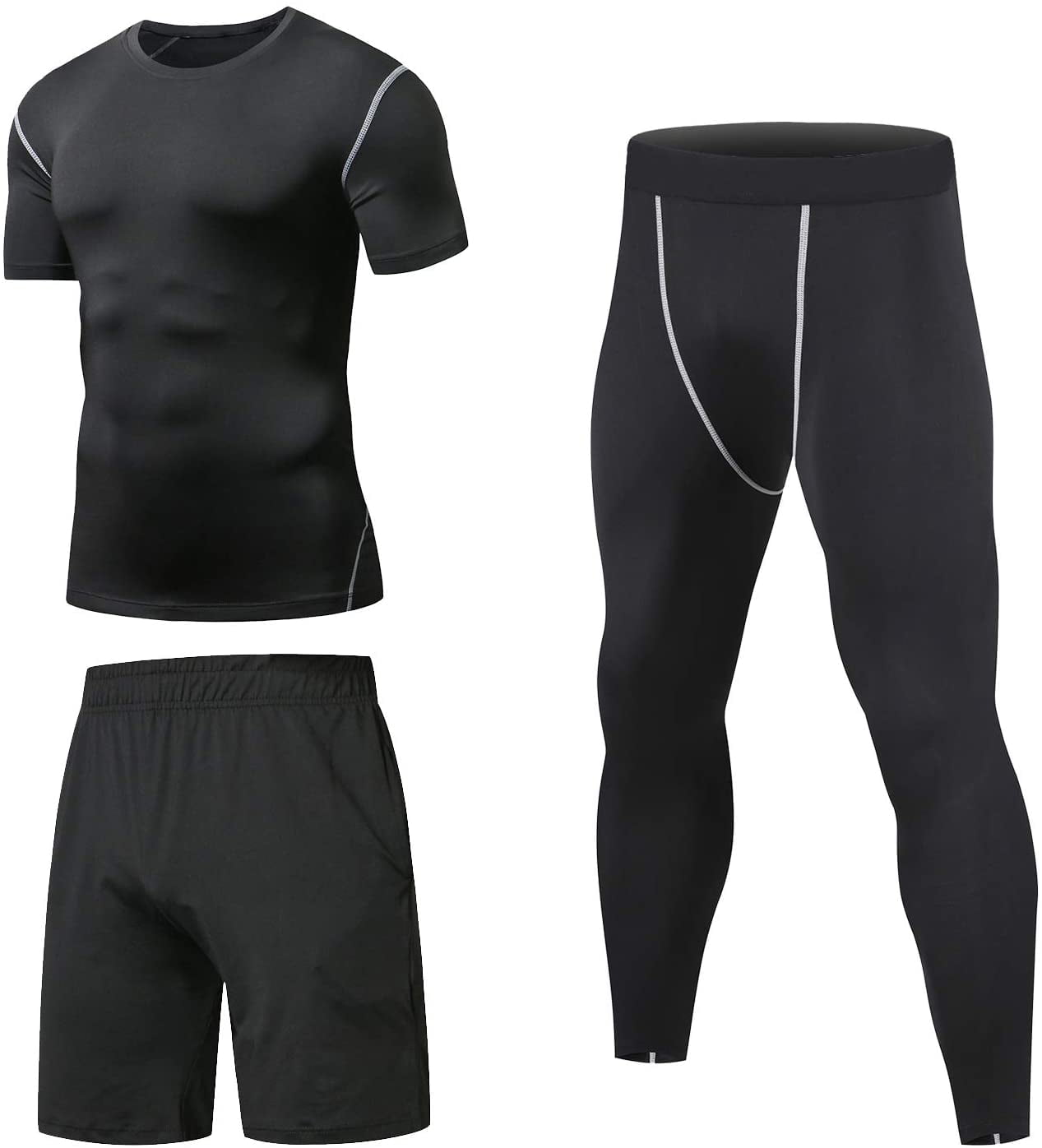Niksa 2 Pack Mens Compression Running Leggings Gym Workout Tights Base Layer Pants 
