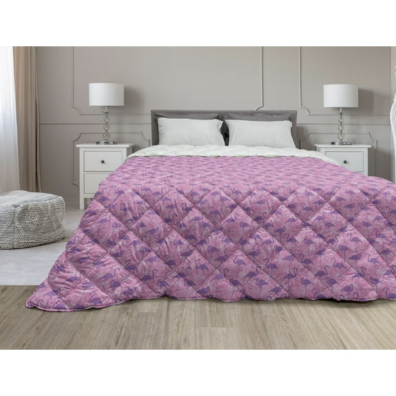 Vintage Down Alternative Comforter, Monochromatic Classic Simple Tiling with Geometric Art Elements, Microfiber Quilt for All Season, 5 Sizes, Dark Slate Blue and White, by Ambesonne