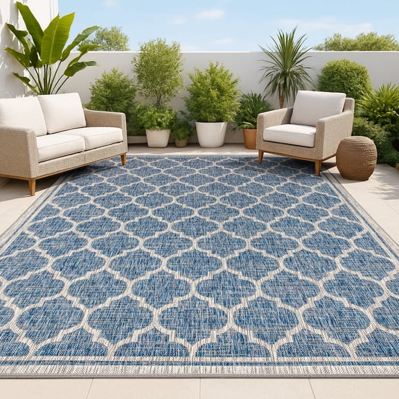 JONATHAN Y SANTA MONICA 9 x 12 Area Rug, Trebol Moroccan Trellis Textured Weave - Navy/Gray, SMB109D-9