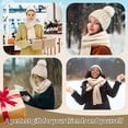 thumbnail image 6 of Winter Warm Hat Scarf Glove Set for Women,Fleece Lined Winter Beanie 3 in 1 - Beige Thermal Women Beanie with Pom, Thicken Widen Long Knit Scarf,Touchscreen Non-Slip Gloves, 6 of 7