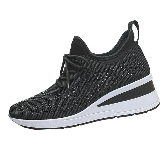 YLYL Women's Wedge Sneakers Lace up Glittery Rhinestone Fashion Dressy Tennis Shoes