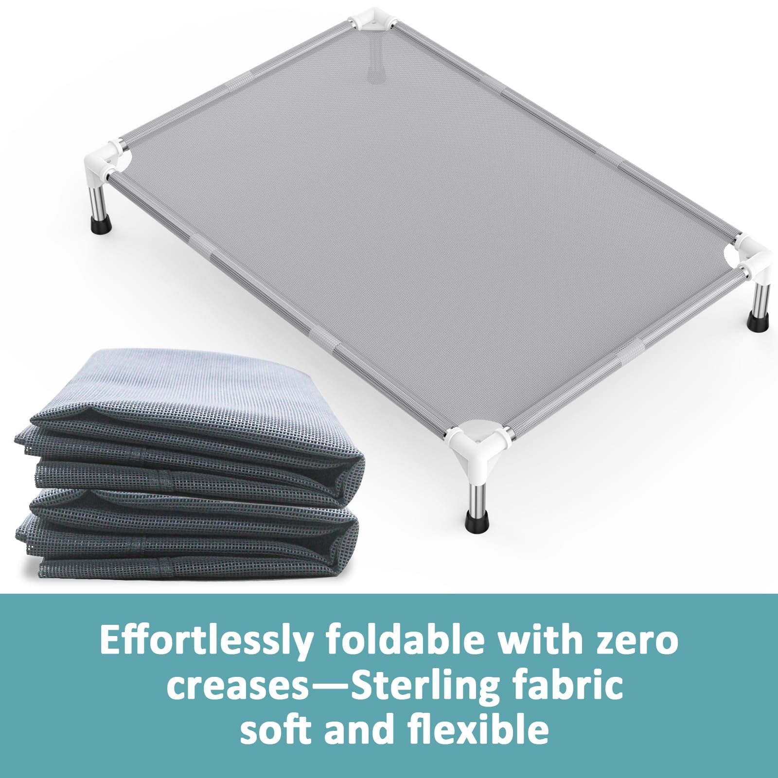 Elevated Dog Bed With Teslin Fabric - Lightweight For Large Dogs  Waterproof & Washable Breathable Mesh Raised Pet Indoor Outdoor Use Anti-slip Easy Clean