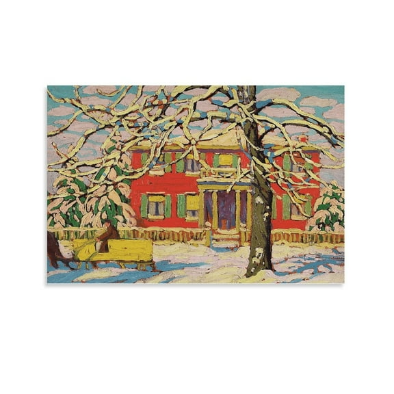 Lawren Harris Red And Yellow Sleigh Canvas Famous Paintings, Wall Art Posters, Decorative Hanging Pictures Wall Art Poster Scroll Canvas Painting Picture Living Room Decor Home 16x24inch(40x60cm)